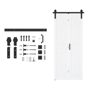 Complete Tengyu sliding barn door hardware kit with black metal track, rollers, brackets, and mounting hardware for easy installation.