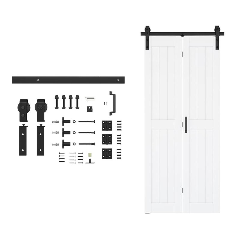 Complete Tengyu sliding barn door hardware kit with black metal track, rollers, brackets, and mounting hardware for easy installation.