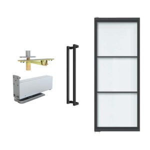 Disassembled Tengyu window frame with hardware and glass panel for installation or repair.