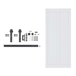 Complete Tengyu sliding barn door hardware kit with mounting brackets, rollers, screws, and track for easy installation and smooth operation.
