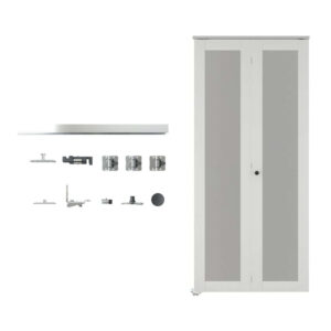 Afbeelding van een Tengyu opbergkast met diverse hardware-onderdelen en accessoires voor de montage.
