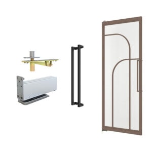 Image showing various components of a Tengyu screen door including frame, handle, and roller mechanism.