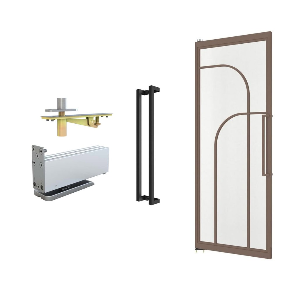 Image showing various components of a Tengyu screen door including frame, handle, and roller mechanism.
