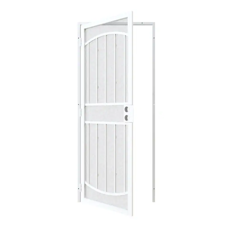 White surface mount steel security door with expanded metal screen, ideal for enhanced security and ventilation in residential or commercial properties.