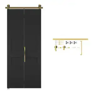 36 x 84 inch black MDF bi-fold barn door with sliding hardware kit, featuring sleek design and durable construction for interior use.