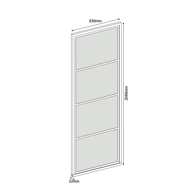 Modern 4-lite black steel barn door with glass panels and sliding hardware for stylish interior design.